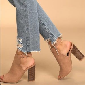 Suede Peep Toe Booties size 8 - Tan / Camel